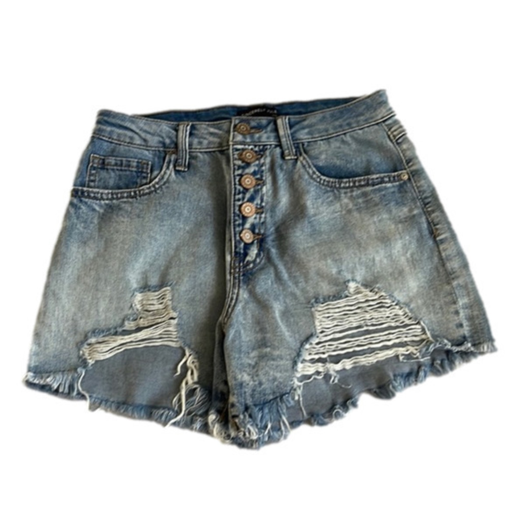 Sincerely Jules light wash buttonfly high rise five pocket jean shorts size 5 27